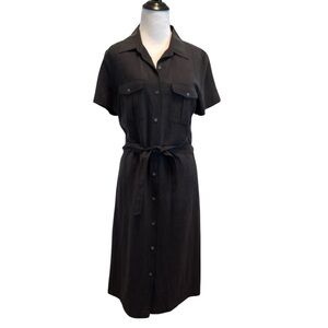 Lord & Taylor Classic Black Silk/Linen Midi Dress